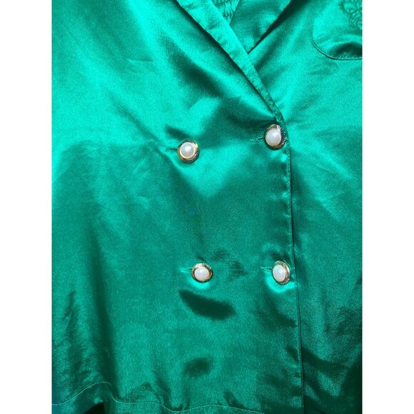 Vintage Victoria’s Secret Gold Label Satin Pajama Set Green w/ Pearl Buttons S - Picture 4 of 7